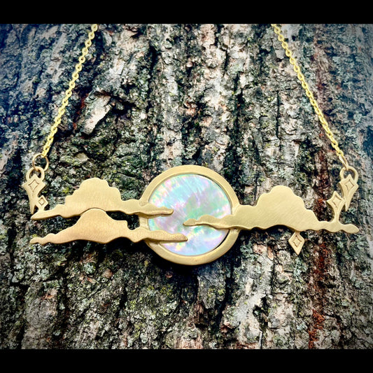Starless Mother of Pearl and Brass Necklace - Witchy jewelry by Elemental Child