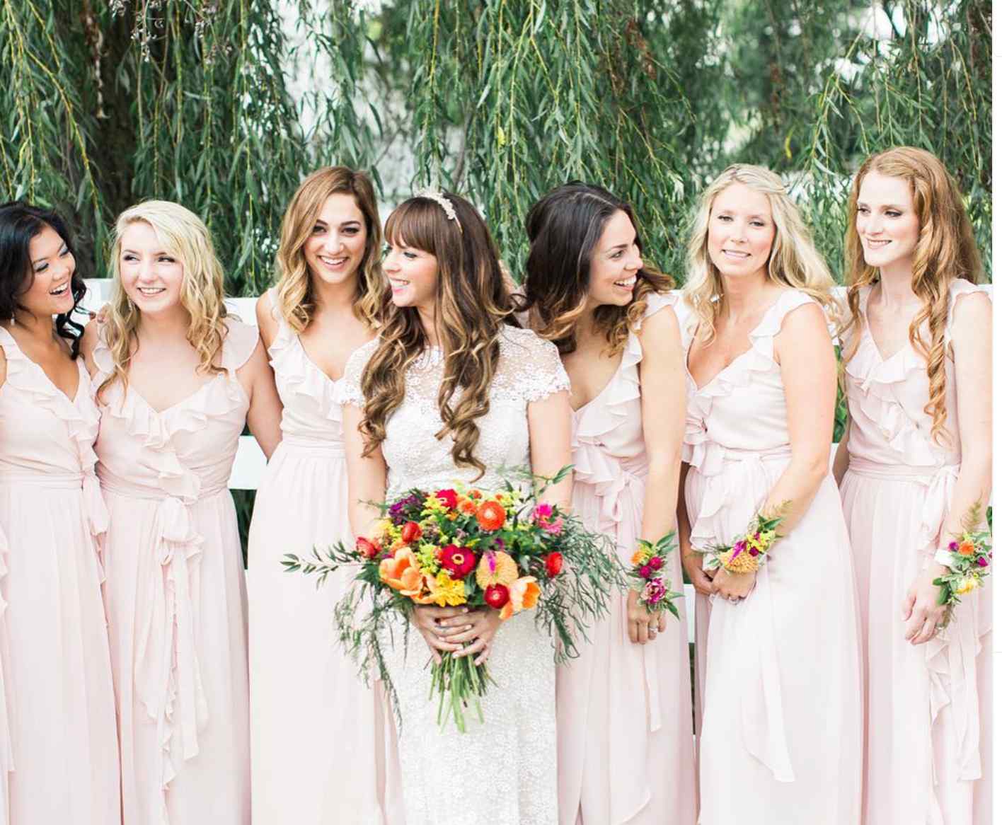 Bride in Elemental Child Bridal Crown with her Bridesmaids.