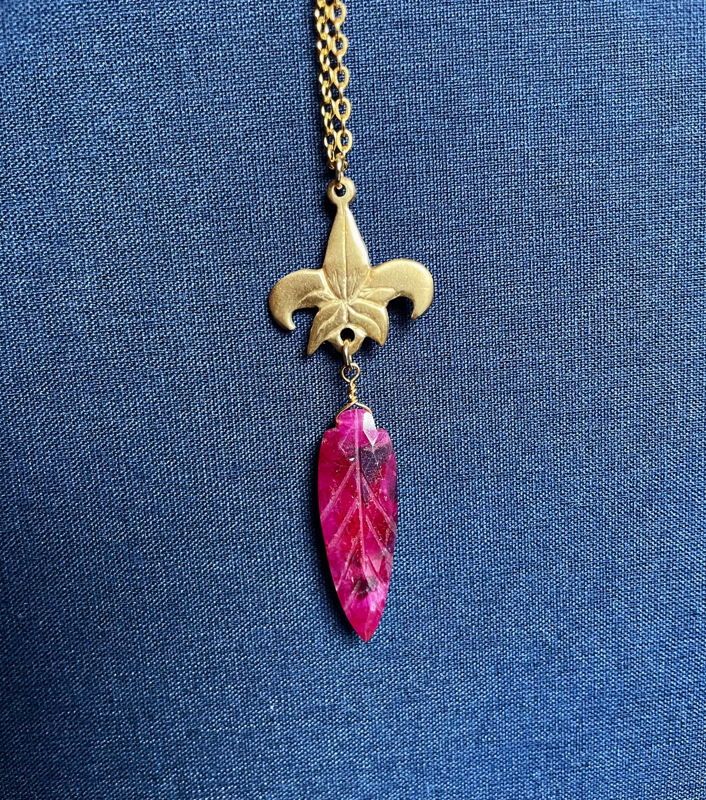 Fleur de Lily Necklace :: Brass :: Ruby
