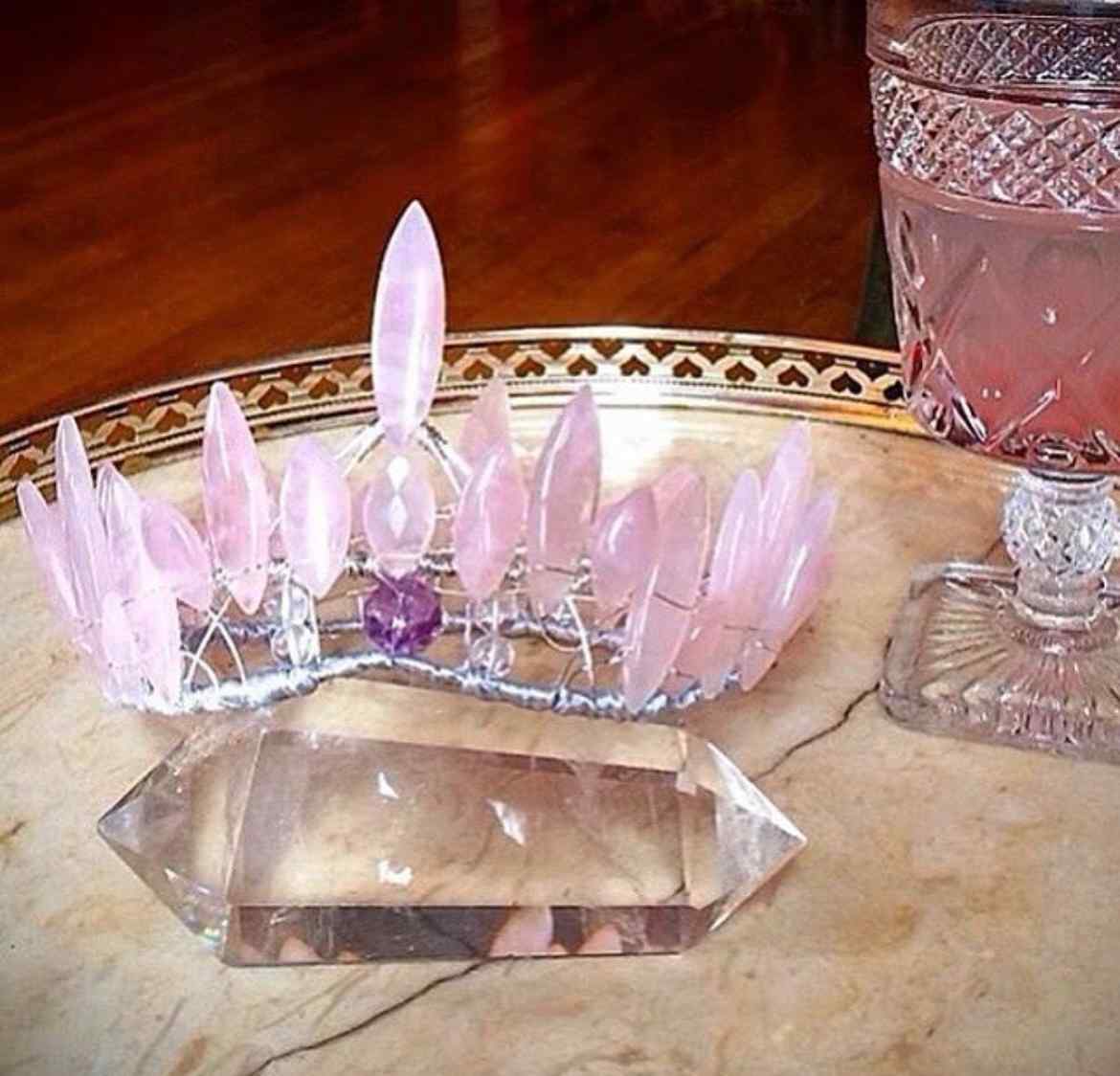 Elemental Child Crystal Crowns Crown Mountain Witch with Rose Quartz Leaves