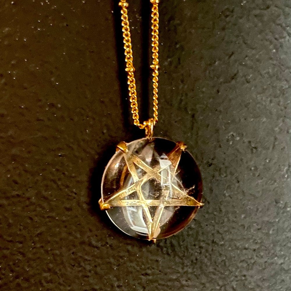 Elemental Child Crystal Crowns Priestess Charm Necklace :: Brass :: Pentagram