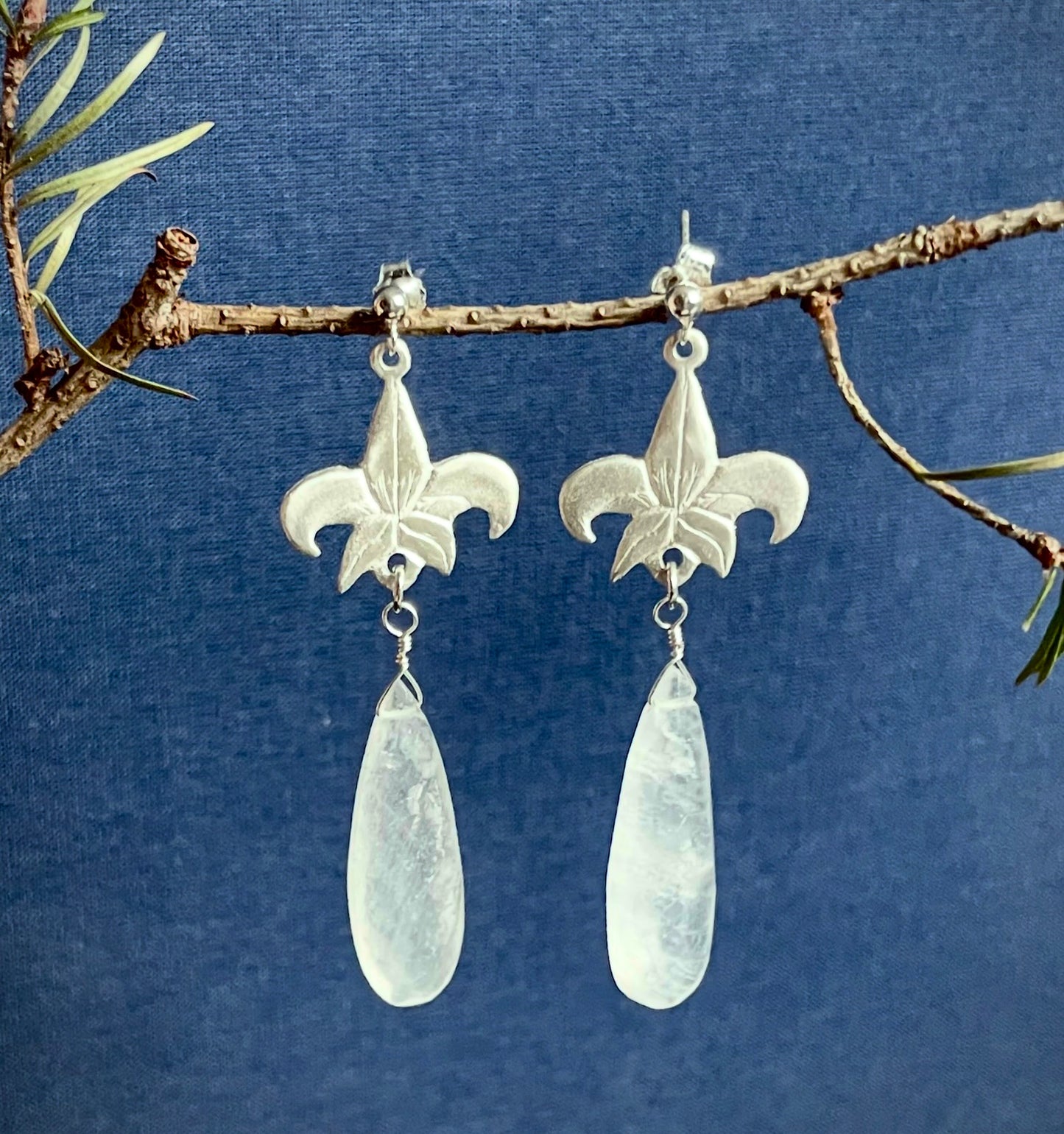 Fleur de Lily Earrings :: Sterling Silver :: Moonstone