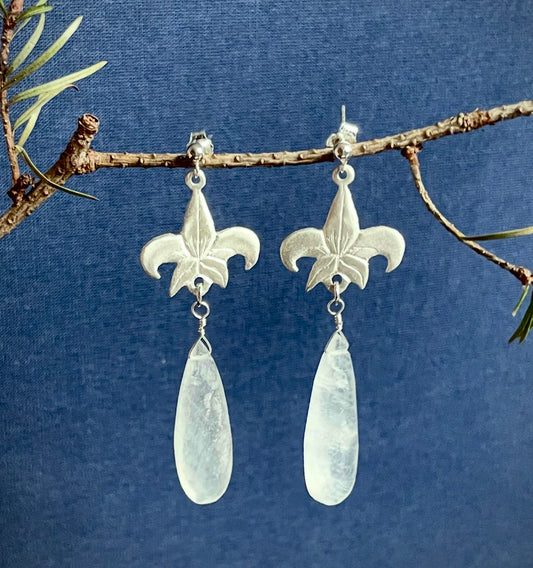 Fleur de Lily Earrings :: Sterling Silver :: Moonstone