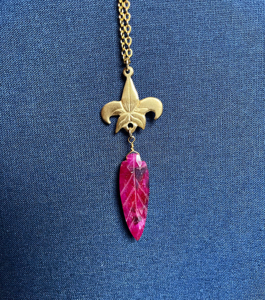 Fleur de Lily Necklace :: Brass :: Ruby