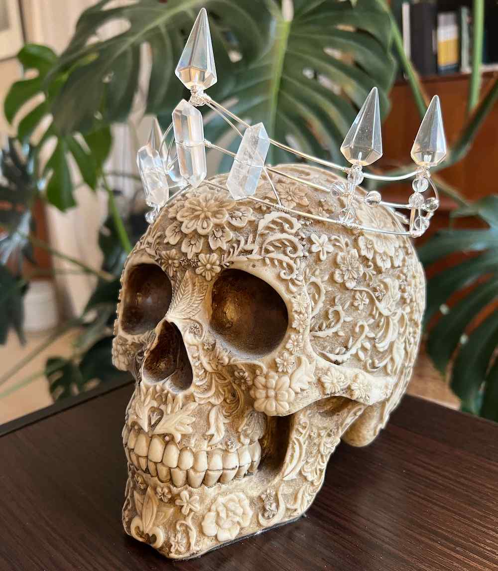 Lyra Crystal Crown on an art skull