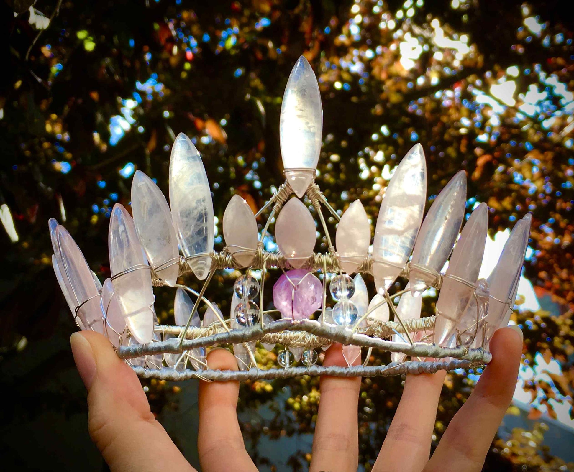 Elemental Child Crystal Crowns Crown Mountain Witch with Rose Quartz Leaves