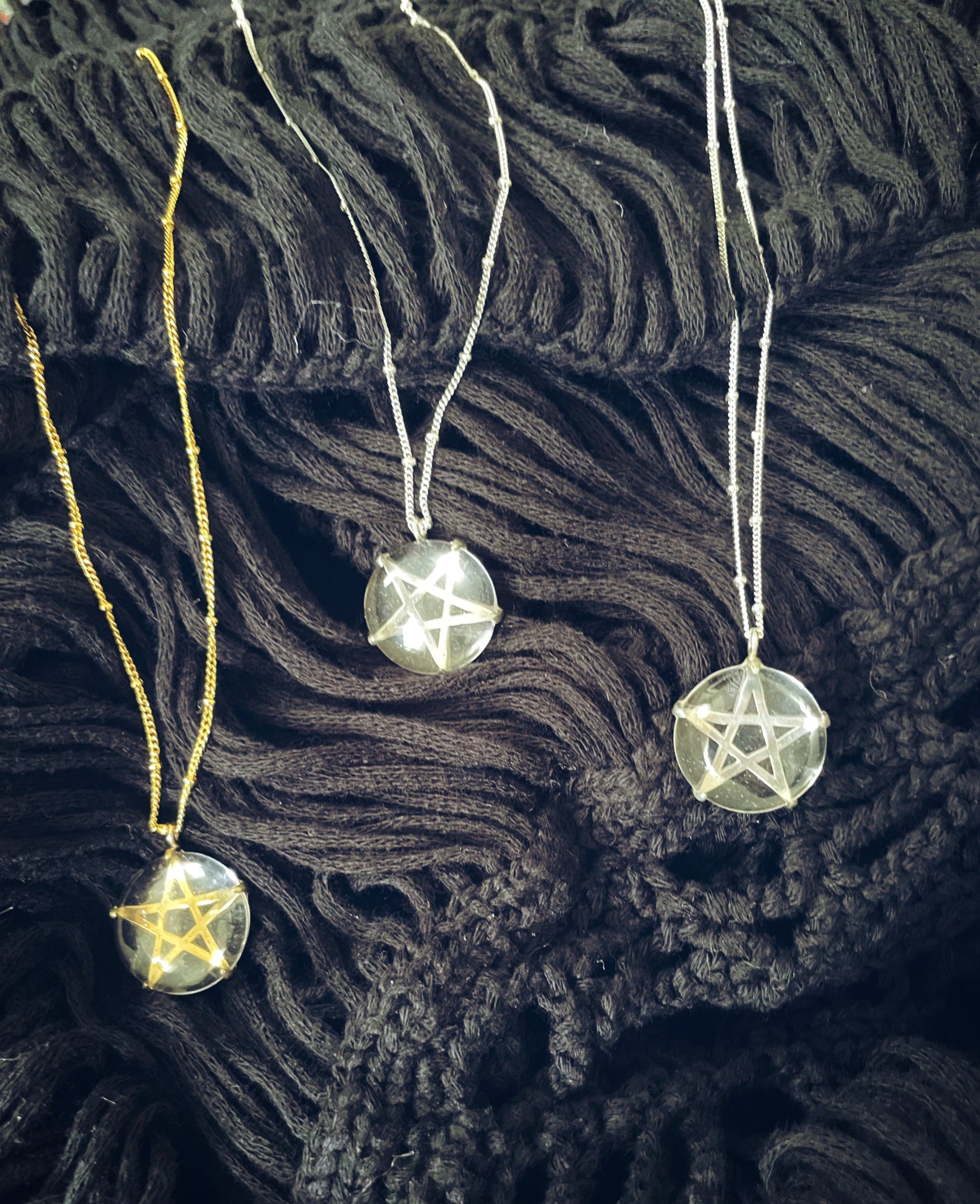 Elemental Child Crystal Crowns Priestess Charm Necklace :: Brass :: Pentagram